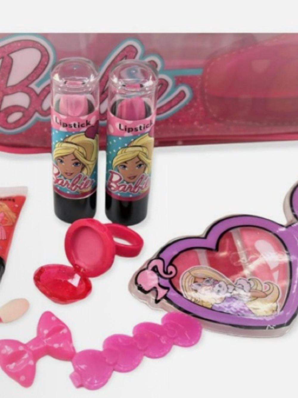 Barbie Pink Sequin Bow Cosmetic Play Set with Heart Sunglasses - Picture 3 of 5